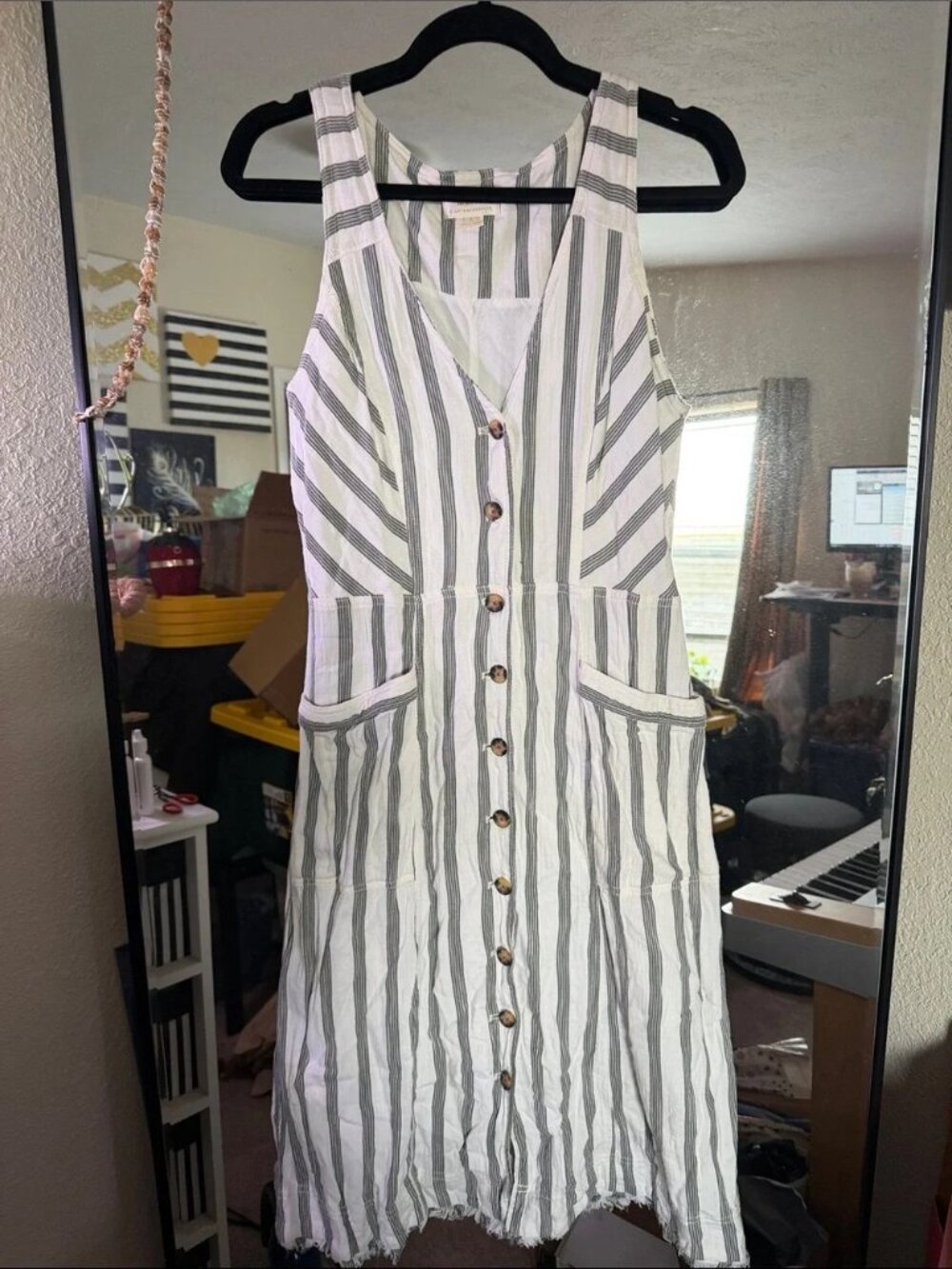 Maeve Anthropologie Leslie Striped Button Front Midi Dress Size 12